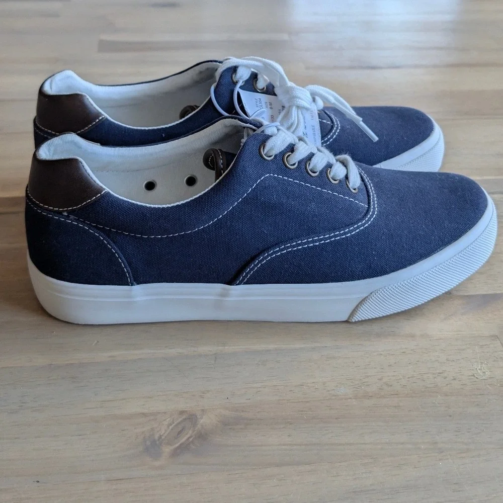 J.Crew Canvas Sneakers Navy Blue Lace Up‎ Men's Casual Shoes NEW! Size 8
